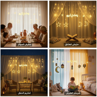 Guirlande lumineuse LED lune et étoiles pour la décoration de rideaux d'intérieur pour l'Aïd et le Ramadan