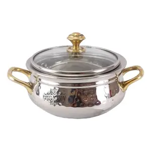 Sustainable Steel Handi At Wholesale Price Steel Handi Brass Handle With Glass Lid Serve-ware Wholesaler & Suppliers From India