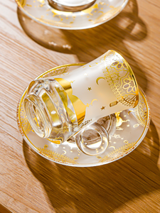 <span class=keywords><strong>Tazza</strong></span> da <span class=keywords><strong>caffè</strong></span> con piattino in vetro goffrato Latte trasparente <span class=keywords><strong>oro</strong></span> trasparente creativo - Product Image 4