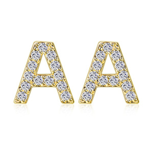 Pendientes con inicial A, oro de 18 quilates, micro pavé de circonitas, para mujer, uso diario. - Product Image 1