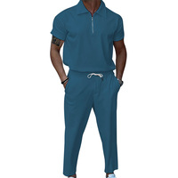 Vêtements de mode personnalisés, chemise à manches courtes à demi-zip de couleur unie pour homme, pantalon décontracté, ensemble 2 pièces pour homme