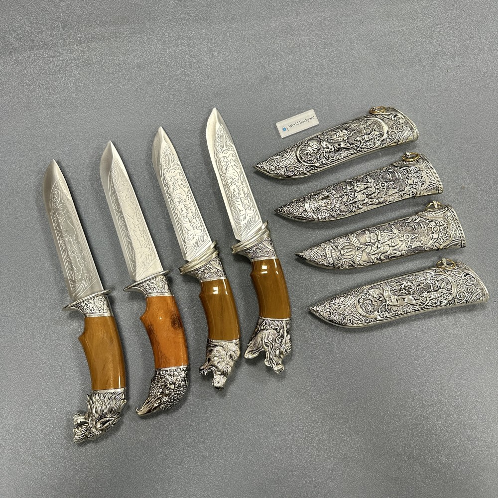 801R причудливые серебряные ножны с рельефом, Ревущие животные, дракон, тигровый Орел, скульптура с тупым краем, фиксированным лезвием, символ, опора