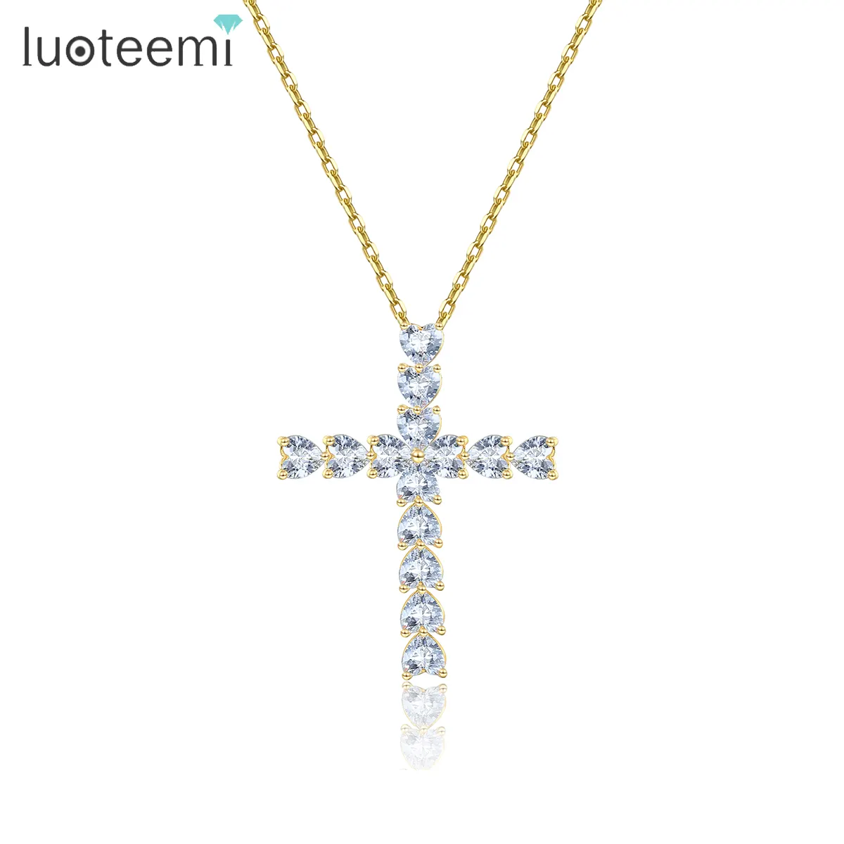 LUOTEEMI Heart Cubic Zirconia 2023 Women Cross Necklace Pendant Charms Fashion Jewellery