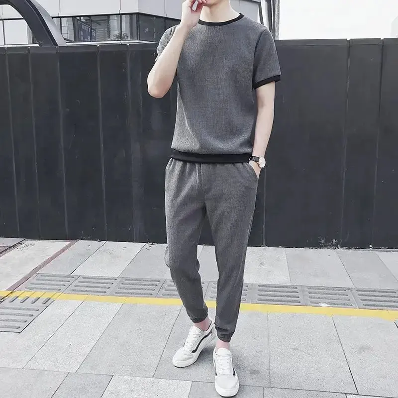 Tracksuit Gym Pants Sets Sportswear Sports Suits Original Male T Shirt No Logo Top Grey Clothes for Men Brands S Cool Casual Xl
