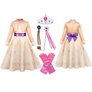 New Hot Sales Princess Anna Costume Dress Up for Kids Anna Coronation Dress Children Halloween Outifits Clothes with Accessories