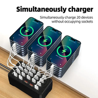 Stasiun Pengisian Daya Pintar 100Watt 10 Port 5V 20A, Pengisi Daya USB 10 20 Port, Hub USB Multi, Pengisi Daya USB Cepat