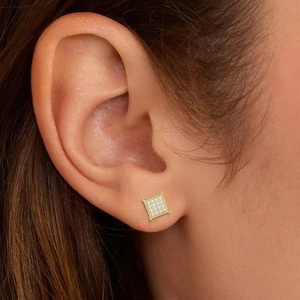 1 paire de boucles d'oreilles carrées en acier inoxydable pour femmes et hommes, boucles d'oreilles de mariage en cristal cubique brillant - Product Image 2