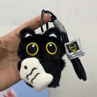 Porte-clés en peluche pendentif chat noir mignon fraise fraîche, ornement à suspendre pour sac d'école d'étudiant