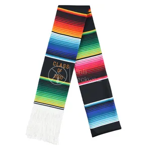 Custom Personalized Black Latina Sarape Stoles Scarf Unisex Polyester Print Wholesale Mexican Graduation Sash with Long Tassel