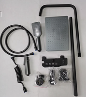 IProSan Ensemble de douche haute pression avec robinet à bouton-poussoir quatre fonctions, finition cuivre gris anthracite