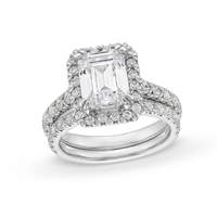 Cincin Pertunangan dan Pernikahan Perak Sterling 925 Zirkon Harga Bagus Berlian Halo CZ Potongan Emerald Setting Cakar