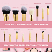 Ensemble de pinceaux de maquillage professionnels GRACEDO Vegan à long manche en poils synthétiques, manches en bois, étiquette privée, 15 pièces, idéal pour les voyages