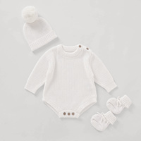 Offre Spéciale Mimixiong – Ensemble 3 pièces pour nouveau-né en coton Oeko-Tex : adorable barboteuse, chapeaux à pompon et chaussons mignons
