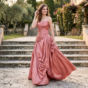Vestido <span class=keywords><strong>de</strong></span> Noche <span class=keywords><strong>de</strong></span> Satén Estilo Vintage Rosa Empolvado, Sin Tirantes, con Volantes en Capas, Falda Larga Drapeada, para <span class=keywords><strong>Fiesta</strong></span> <span class=keywords><strong>de</strong></span> Graduación 2026 - Product Image 1
