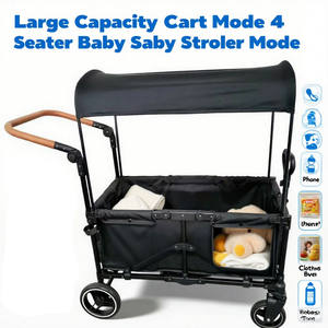 Kereta bayi mewah 4 tempat duduk, dengan kanopi penuh bahan Linen mudah dilipat untuk perjalanan luar ruangan mudah dengan anak-anak - Product Image 3