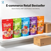 Sachet refermable autoportant avec fermeture éclair pour bonbons, gommes et emballages de snacks, impression personnalisée, sac en plastique de qualité alimentaire, vente en gros