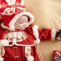 Tenue de premier anniversaire pour bébé, en coton Hanfu épaissi, doublé de velours, pour garçons et filles, vêtements pour bébés