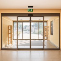 Porte coulissante double automatique en verre moderne de luxe |   Cadre en alliage d'aluminium, sécurité, fermeture douce, moteur DC sans balais, villas, écoles