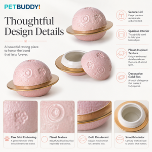 PETBUDDY <b>Ceramic</b> Pet Urn Planet Shape Pink with Gold <b>Ring</b> for Cats Modern Memorial Keepsake Box - Product Image 6