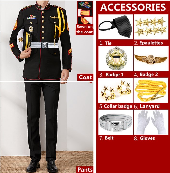 Abrigo negro+Pantalón+Cinturón 2+7 accesorios