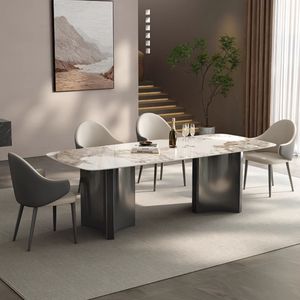 Ensemble de Salle à Manger Luxueux de Style Grand Européen Français avec Table Moderne en Marbre et Acier Inoxydable pour Maison, Appartement, Club de Golf ou Restaurant - Product Image 2