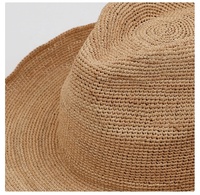 Chapeau de cow-boy en raphia mince portable de luxe avec fil de paille sur le bord réglable Crochet à la main
