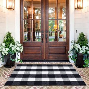 Outdoor Front Door Porch Layered Plaid Checked Buffalo Accent <b>Rugs</b> - Product Image 1