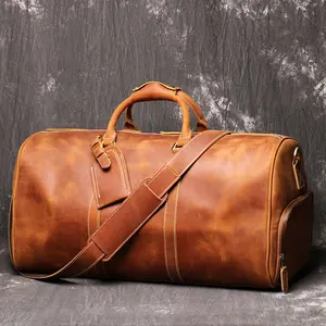 Handmade Custom Logo Leather Duffle Bags Men's Carry On Overnight Weekend Sports Gym Travel Bag Wholesale Leather Duffel Bag