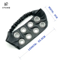 Diadema ancha de cuero sintético PU estilo punk de IFOND, venta directa de fábrica, con ojales metálicos, para mujer y niña, con MOQ bajo