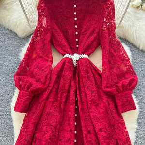 Abito in Chiffon Stile Impero Romantico <span class=keywords><strong>con</strong></span> <span class=keywords><strong>Perline</strong></span>, Allacciatura Frontale e Gonna Ampia, Vestito da Ballo Vintage Ricamato per Donne - Product Image 6