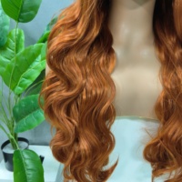 X-TRESS Nouvelle perruque synthétique Lace Frontal 180% longue, à raie centrale, ondulée, couleur roux orangé