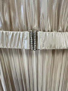 Luxuriöse Formelle Hochzeits- und Gala-Kleider Elegantes Champagner Hochgeschlossenes Plissiertes Abendkleid mit Perlenbesatz und Gürtel mit Cape-Ärmeln - Product Image 6