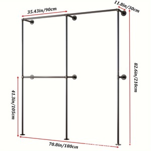 Porte-vêtements mural double barre en métal noir pour armoire, qualité supérieure, acier au carbone, forme rectangulaire - Product Image 4