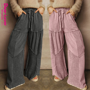 Cher amoureux en gros lavage minéral à plusieurs niveaux Patchwork cordon Palazzo lâche dames décontracté Baggy <span class=keywords><strong>pantalon</strong></span> à jambes larges femmes - Product Image 3