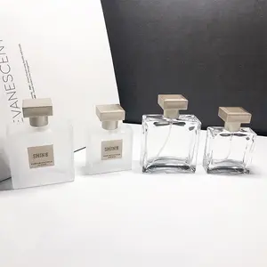 25ml 50ml Custom Logo Frosted Glass Spray Bottles Refillable Portable Square Shape Perfume Bottle