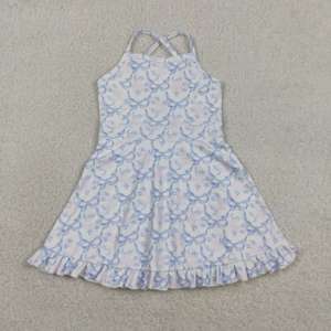 RTS Fashion Summer 4th July Bows Flower Little Girls Casual Floral Print Breathable Ankle-Length Play Tennis Yoga Sports <b>Dress</b> - Product Image 2