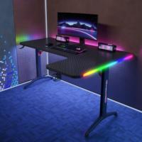 Table de jeu ergonomique en forme de L avec éclairage latéral, grand bureau d'ordinateur d'angle