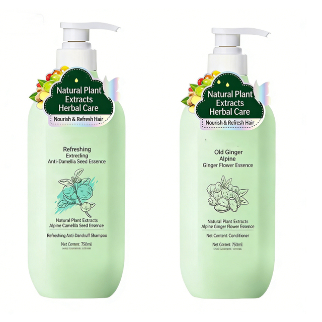 Tea Seed Mint Shampoo Refreshing and Oil-controlling, Volumising Shampoo, Ginger Anti-dandruff Nourishing Conditioner