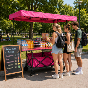 Chariot de marché mobile pliable avec auvent et plateau, robuste et pliable, pour marchés aux producteurs, foires artisanales, camping - Product Image 5