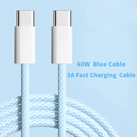 Câble de charge tressé en nylon 2M 60W à vente chaude, câble électrique, type C vers type C, câble de charge ultra-rapide 3A pour téléphone 15