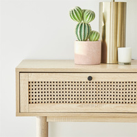 Table d'entrée de style moderne à 2 tiroirs avec coins arrondis Console en rotin de bois pour salon, hôtel, chambre à coucher, salle à manger