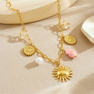 European American Fashion Stainless Steel Necklace <b>Bracelet</b> <b>Set</b> Sun Pendant Women's Everyday Wear Jewelry <b>Set</b> - Product Image 2