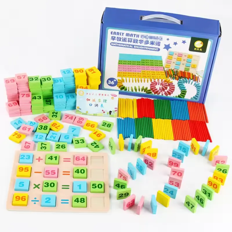 Babymath-Spielzeug hölzern mehrfarbig Mathematik Mathematik Domino-Spielsteine Frühlern-Spielzeugsets Kinder Lernspielzeug für Kinder