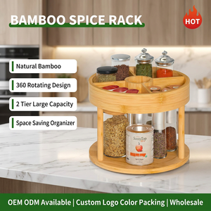 2 Tier Bamboo Lazy Susan Rotating Spice Rack Wholesales 360 Degree Rotating Bamboo <strong>Kitchen</strong> Organizer Spice <strong>Carousel</strong> for Cabinet - Product Image 1