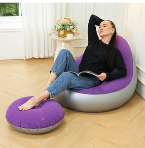 Ensemble de Meubles de Salon <span class=keywords><strong>DERO</strong></span> Chaise Longue Gonflable en PVC Flocqué Pouf Ottoman Canapé Modulable de Camping Extérieur pour Film - Product Image 1