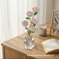 Ornements floraux en cristal artificiel rose de luxe léger, vase transparent, décoration d'intérieur haut de gamme, cadeau de pendaison de crémaillère pour bureau