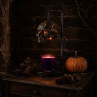 Lampe chauffe-cire électrique gothique en forme de crâne, brûleur d'arômes artisanal en résine et métal, avec minuterie, variateur d'intensité, hauteur réglable, prise UE
