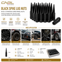 Écrous de roue à pointes noirs |   Écrous de roue coniques pointus M14x1.5 avec corps hexagonal pour applications automobiles, camions et roues personnalisées