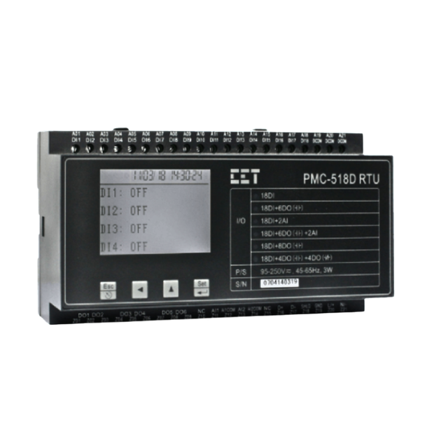 PMC-518D Intelligent Remote Terminal Unit LCD Display DIN Rail Mount RS485 RTU Analog Digital Input Interface Modbus Network