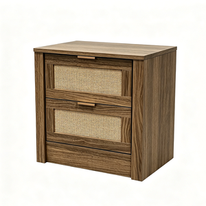Nordic <strong>Rattan</strong> Weave 2 Drawer <strong>Bedside</strong> <strong>Table</strong> Modern Particleboard Natural Tone Nightstand Home Furniture Wooden Drawer - Product Image 3